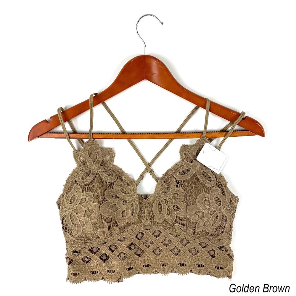 Anemone Crochet Lace Golden Brown PLUS Bralette with adjustable Spaghetti Straps - Picture 1 of 7